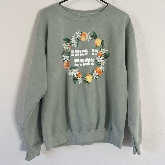PacSun Golden Hour Take It Easy Orange Sage Green Pullover Sweatshirt XS/S - Picture 3 of 16